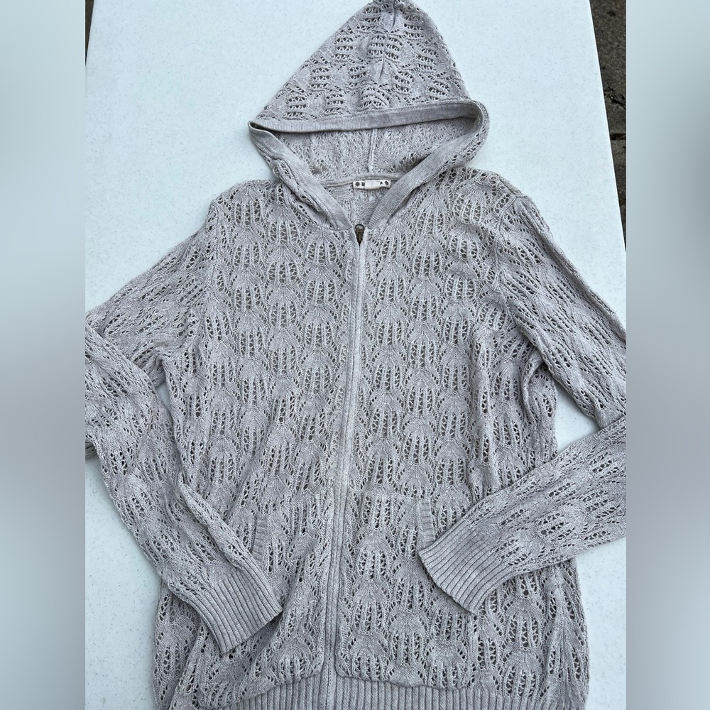 Ruff Hewn Gray Hooded Cable Knit Zip Up Hoodie Women's Sweater